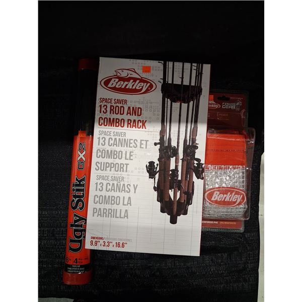 UGLY STIK 6' 4 PIECE, BERKLEY 13 ROD CAMO PAK, WEIGHT BAG 3 CNT