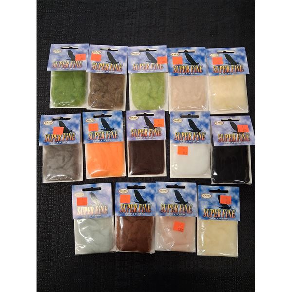 LARGE LOT OF SUPER FINE FLY DUDDING -VARIOUS COLORS (14PKS) 2 LOT 1CNT