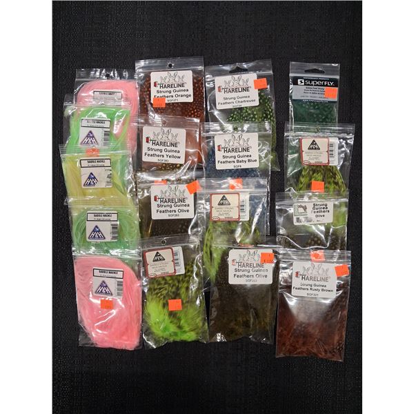 SADDLE HACKLE & BARRED STRUNG HACKLE & GUINEA (17 PIECE)