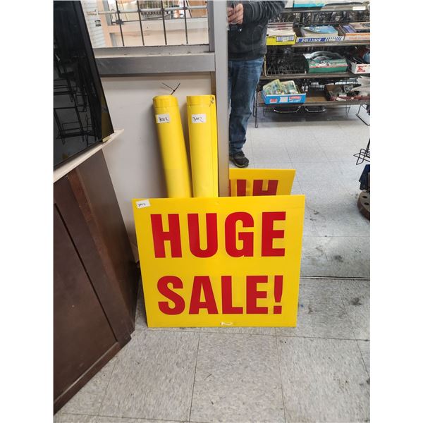 2 BANNERS 3 X 6FT, VERTICAL WITH SALE + ONE COREPLAST SIGN 24" X 24"