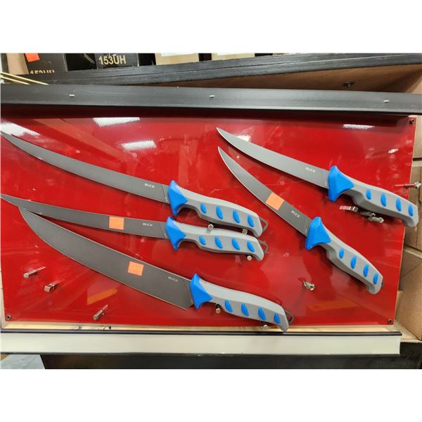 5 BUCK BUTCHER & FILLET KNIFES 7-12" (BLUE HANDLE)