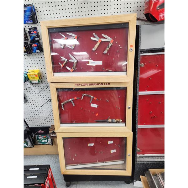 3 TIER GLASS FRONT DISPLAY CASE (EMPTY NO CONTENTS) 26"W 60"H 14.5" D