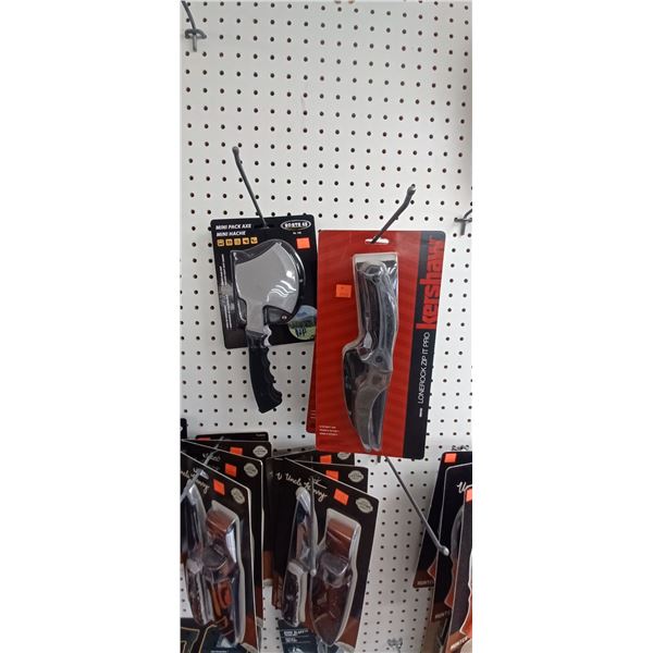 3 KERSHAW LONEROCK ZIP IT PRO GUT HOOKS + 2 MINI PACK AXES