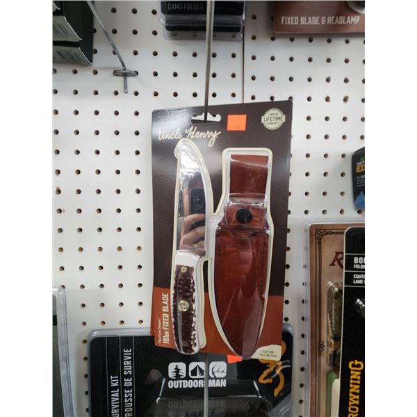 2 UNCLE HENRY 191 UH FIXED BLADE C/W LEAHER SHEATH + BROWNING SURVIVAL KIT