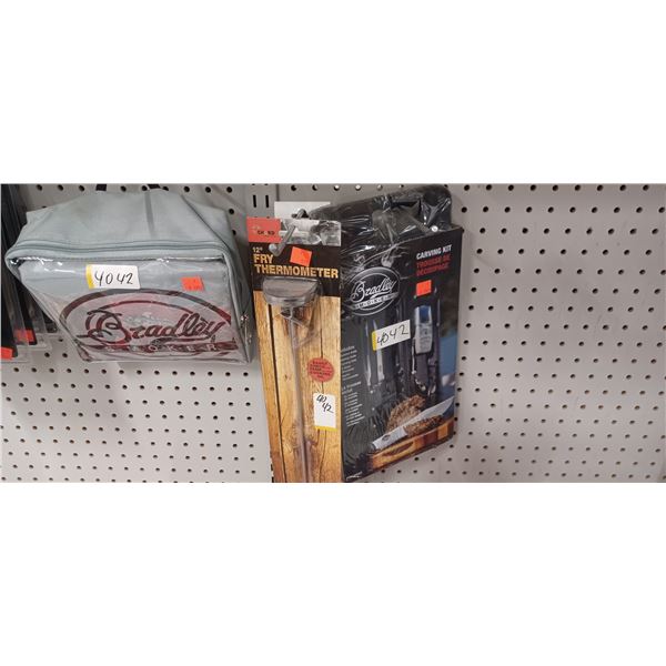 BRADLEY SMOKER COVER, CARVING KIT, REPLACEMENT HEAT ELEMENT + MEAT THERMOMETER
