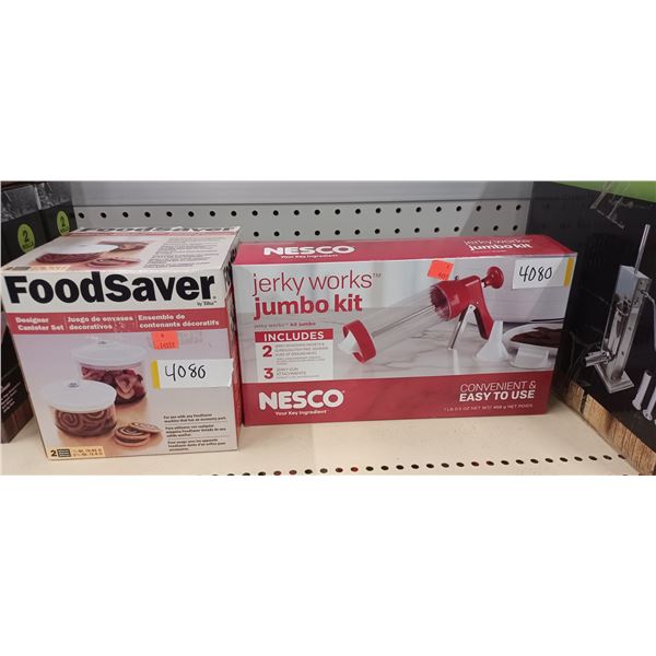 NESCO JERKY WORKS JUMBO KIT, C/W JERKY GUN & FOOD SAVER CANISTER SET
