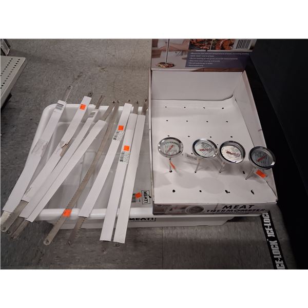 LARGE MEAT TOTE, 4 MEAT THERMOMETERS / 8 - 19" MEAT SAW BLADES