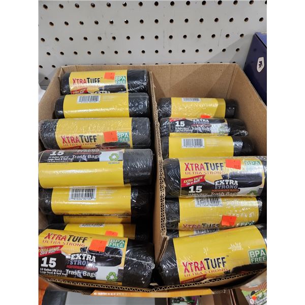 30 ROLLS OF 15 EXTRA TUFF 49 LITER GARBAGE BAGS