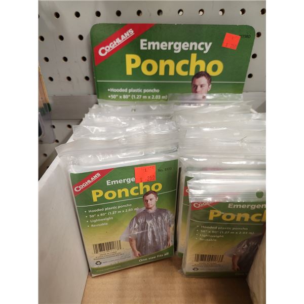 ASSORTED CAMPING SUPPIES AND HOODED RAIN PONCHO
