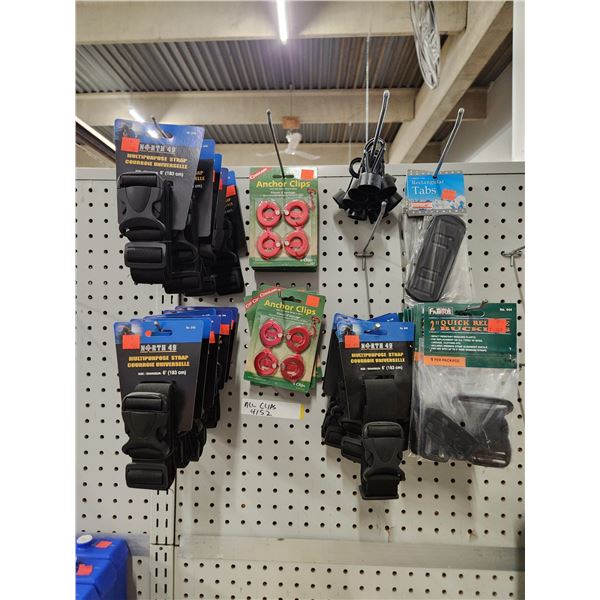 16-6FT, MULTI PURPOSE STRAPS, 8 PACK ANCHOR CLIPS, 8-2" QUICK RELEASE BUCKLES AND OTHERS