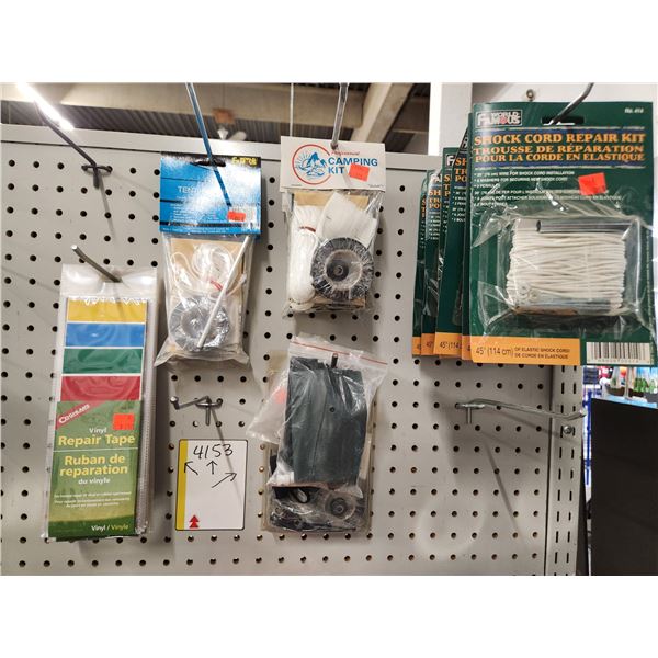 LARGE QUANTITY OF TENT REPAIR KITS, REPAIR TAPE AND MISC