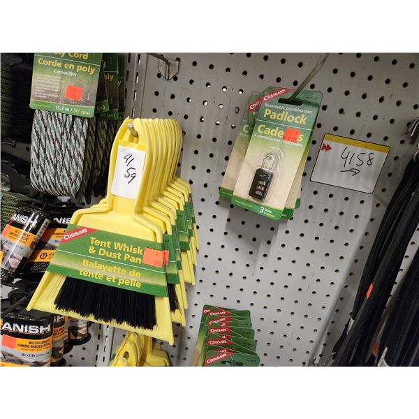 9 CAMP TENT WHISK + DUST PANS 5 COMINATION LOCKS