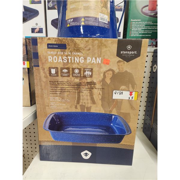 3 ENAMELWARE ROASTING PANS & 2 CUP KETTLE