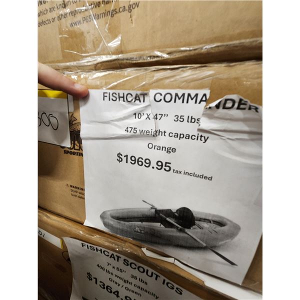 FISH CAT COMMANDER ORANGE INFLATABLE BOAT  475 LBS CAPACITY RETAIL PRICE $1900
