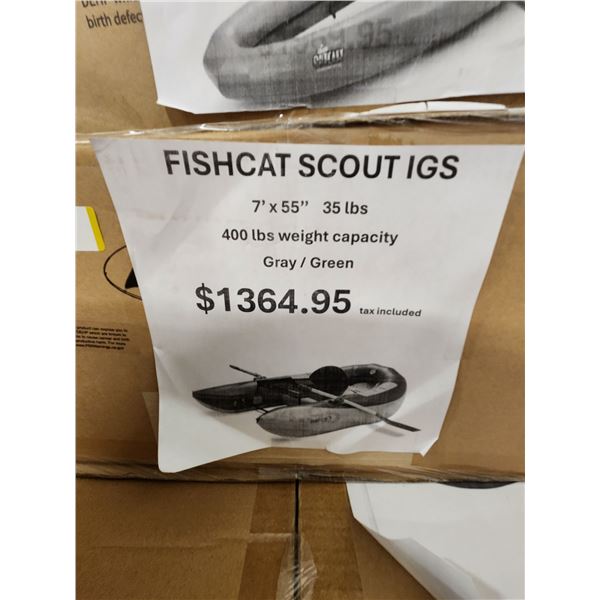 FISH CAT SCOUT GREY/GREEN 84"X 55"  INFLATABLE BOAT  400 LBS CAPACITY RETAIL $1350