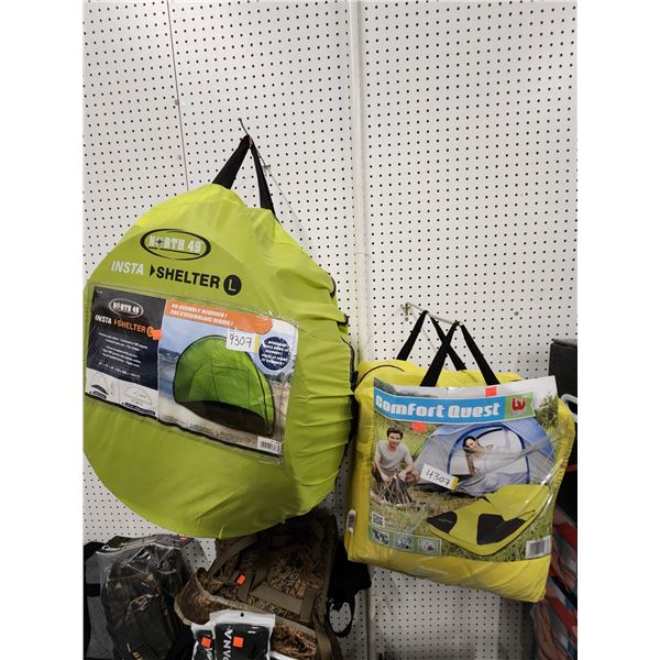NORTH 49 INSTA SHELTER LARGE POP-UP TENT AND BEAT WAY COMFORT QUEST MATTRESS