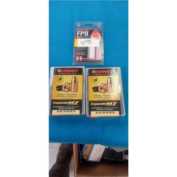 1 PACK HORNADY 50 CAL. 250 GRAIN, + 2 BARNES 50 CAL 250 GRAIN
