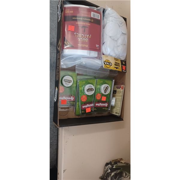 BOX WITH ASSORTED BLACK POWDER SUPPLIES