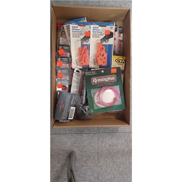 BOX WITH ASSORTED BLACK POWDER SUPPLIES
