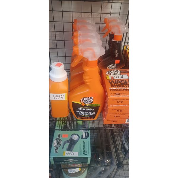 8 BOTTLES OF DEAD DOWN WIND SCENT ELIMINATORS + 4 BOXES OF WASHER SHEETS