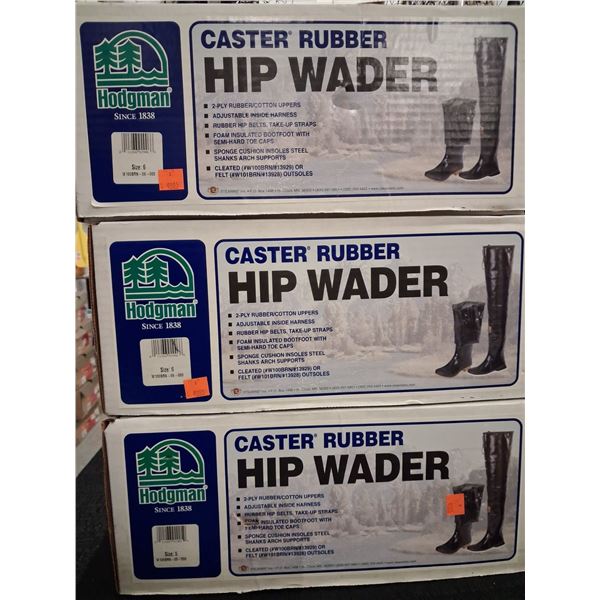 HODGMAN CASTER RUBBER HIP WADERS ONE SIZE 5 AND TWO SIZE 6