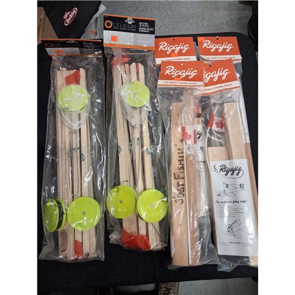 CELSIUS MULTIPACK ICE TIP-UP KIT X 2, RIGAJIG ICE FISHING BUDDY X 4 - 6 ITEMS TOTAL