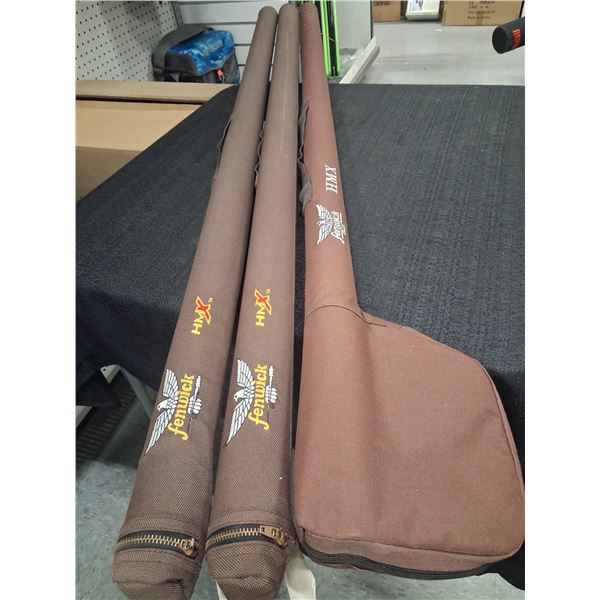 TWO PIECE FENWICK FLLY ROD CASES BROWN 57" LONG - 3 ITEMS