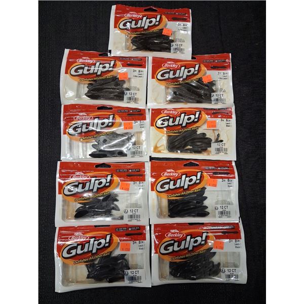 ASSORTED BLACK & 3 MILE BERKLEY GULP LEECHES - 9PC