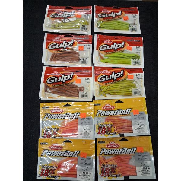 MIX OF POWERBAIT & GULP NIGHTCRAWLERS - VARIOUS COLORS - 10PC