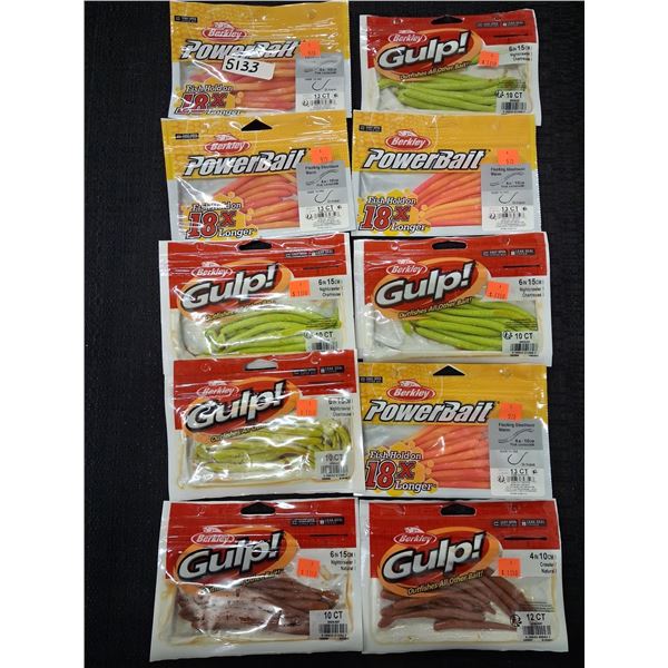 MIX OF POWERBAIT & GULP NIGHTCRAWLERS - VARIOUS COLORS - 10PC