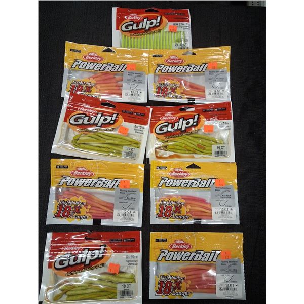 ASSORTED LOT OF GULP WORMS & NIGHTCRAWLERS - 9PC
