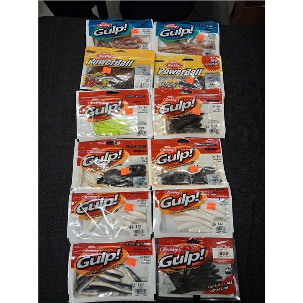 MIXED LOT OF GULP SHRIMP, MINNOWS & LEECHES - 12PC