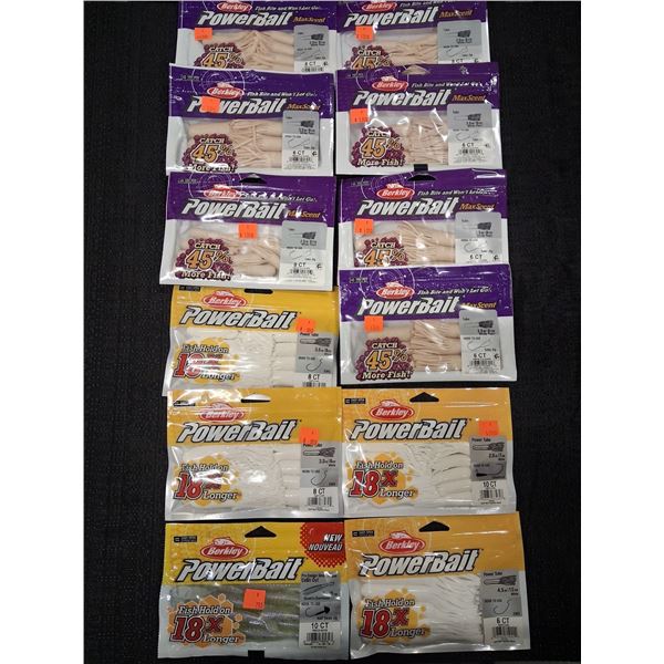 MIXED LOT OF BERKLEY POWERBAIT 2.5, 3.5, 4.5 SIZES - 12PC