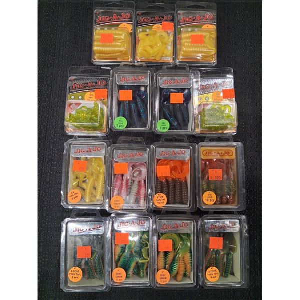 JIG A JO 4", 2" TAILS, GRUBS 5", ASSORTED COLORS - 15PC