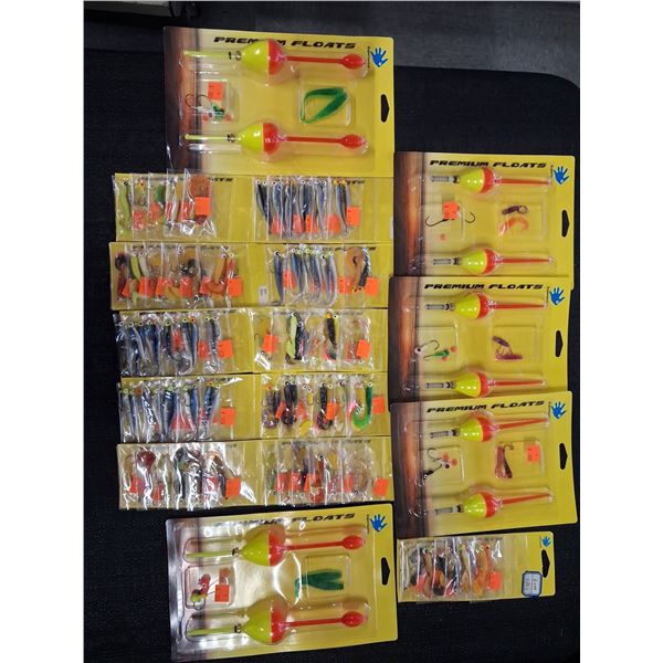LARGE MIX OF FLOAT & LURE KITS, CARDS OF VARIOUS JIG HOOKS