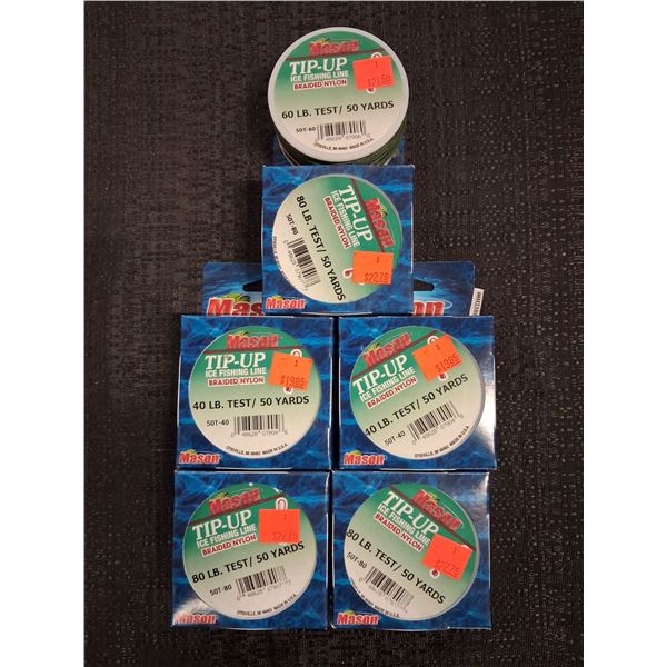 ASSORTED TIP UP LINES, 40LB, 60LB & 80LB - 6PC