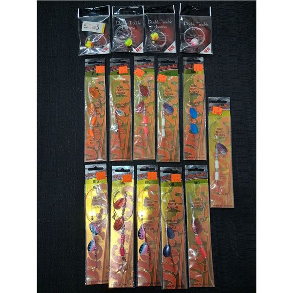 JIG A JO WALLEYE RIGS MIX OF COLORS AND BLADES, DOUBLE TROUBLE - 15 PC