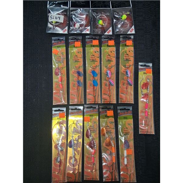 JIG A JO WALLEYE RIGS MIX OF COLORS AND BLADES, DOUBLE TROUBLE - 15 PC