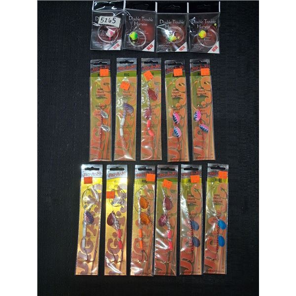 JIG A JO WALLEYE RIGS MIX OF COLORS AND BLADES, DOUBLE TROUBLE - 15 PC