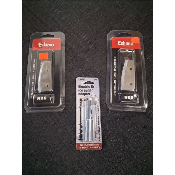 ESKIMO 6" HAND AUGER OR PISTOR BITS, ELECTRIC DRILL ADAPTER - 4 PC