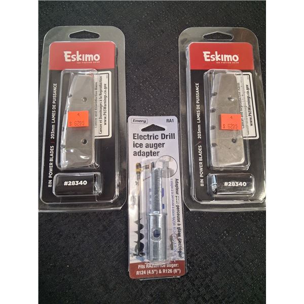 ESKIMO 6" POWER AUGER BLADES, ELECTRIC DRILL ADAPTER - 3PC