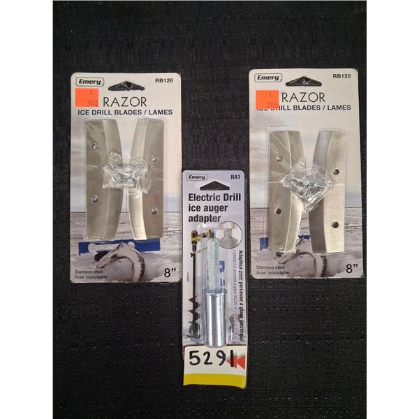 RAZOR ICE AUGER BLADES 8" ELECTRIC DRILL ADAPTER - 3PC