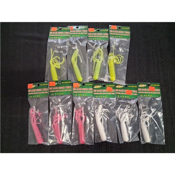 WHIZKERS 1OZ. BIG GAME RIGGED TUBES WITH STINGER HOOK - 3 COLORS - 10 ITEMS