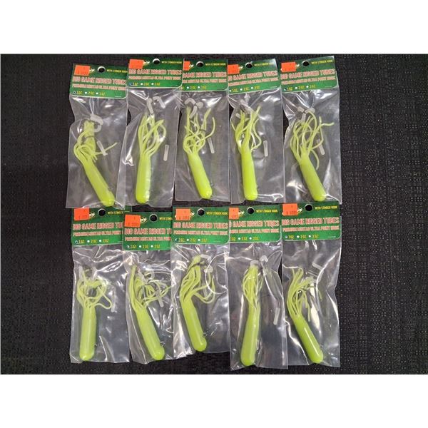 WHIZKERS 1OZ. BIG GAME RIGGED TUBES WITH STINGER HOOK - CHARTREUS - 10 ITEMS