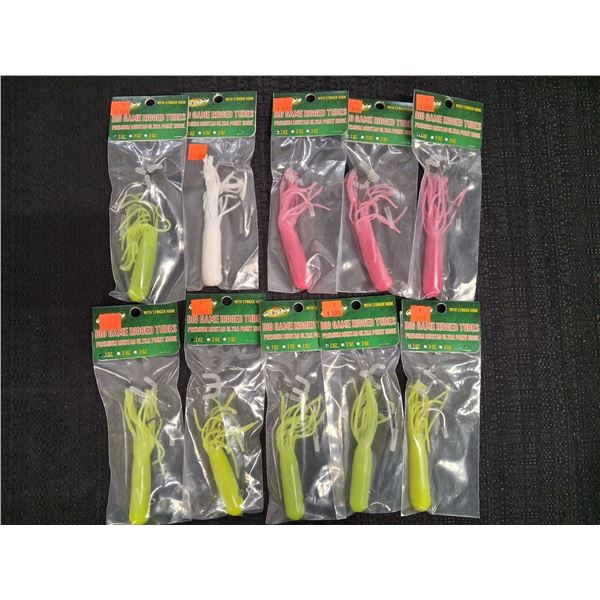 WHIZKERS 1OZ. BIG GAME RIGGED TUBES WITH STINGER HOOK - 3 COLORS - 10 ITEMS