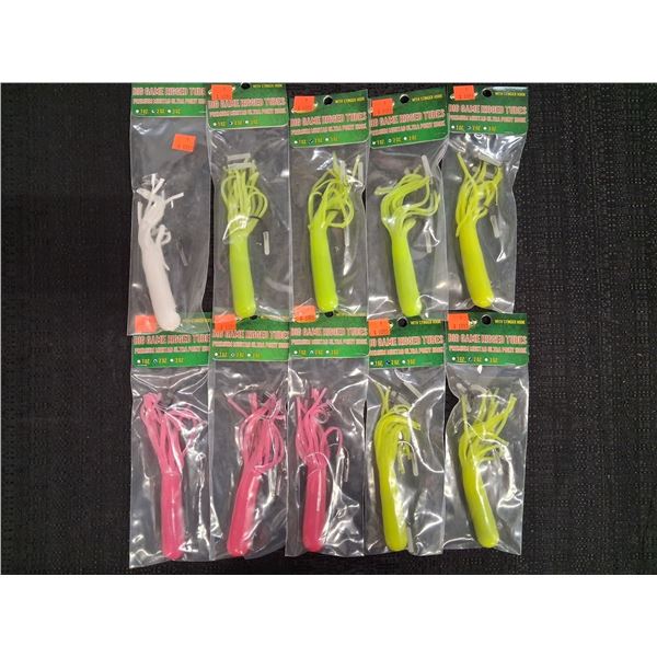 WHIZKERS 2OZ. BIG GAME RIGGED TUBES WITH STINGER HOOK - 3 COLORS - 10 ITEMS