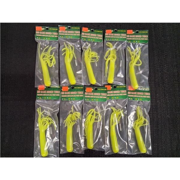 WHIZKERS 2OZ. BIG GAME RIGGED TUBES WITH STINGER HOOK - LIMETREUSE - 10 ITEMS