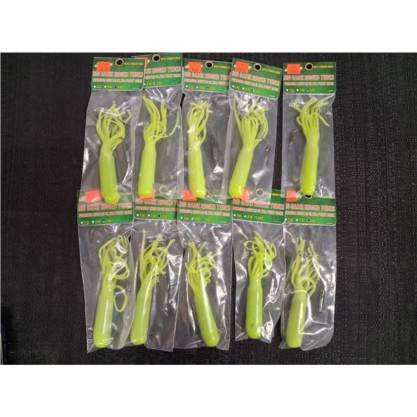 WHIZKERS 3OZ. BIG GAME RIGGED TUBES WITH STINGER HOOK - LIMETREUSE - 10 ITEMS