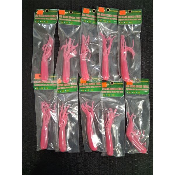 WHIZKERS 3OZ. BIG GAME RIGGED TUBES WITH STINGER HOOK - PINK - 10 ITEMS
