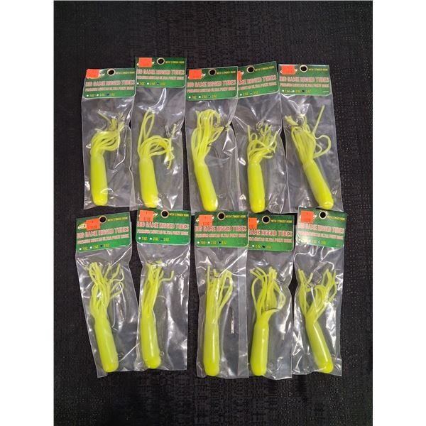 WHIZKERS 3OZ. BIG GAME RIGGED TUBES WITH STINGER HOOK - CHARTREUSE - 10 ITEMS